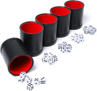 5 Pack PU Leather Dice Cups Felt Lining Quiet Shaker with 30 Dot Dice - Red - image 2