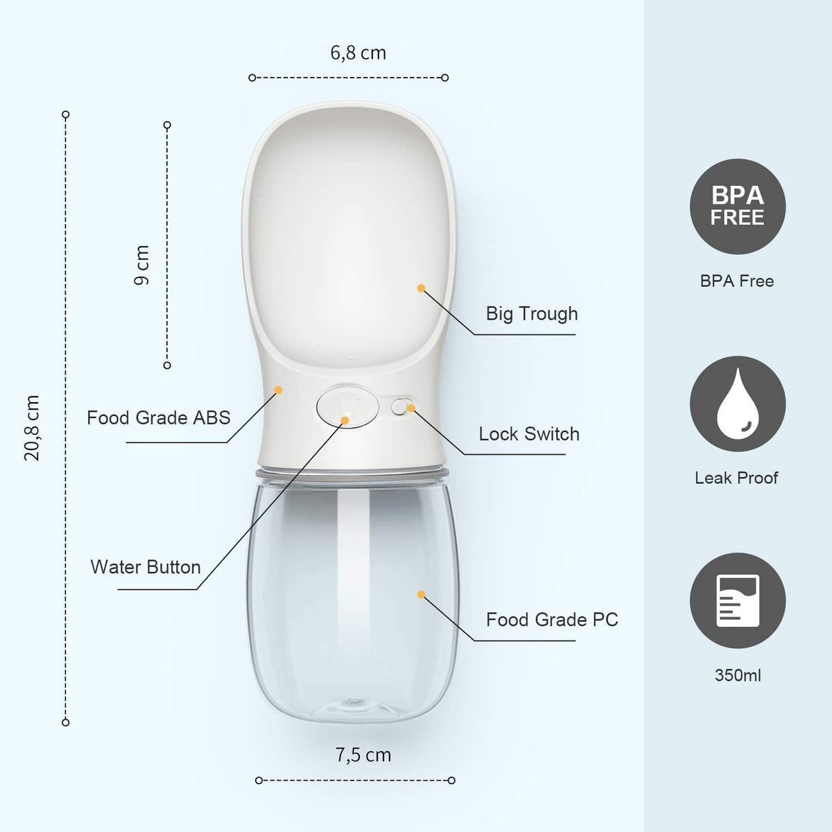 DEYACE Dog Water Bottle, Leak Proof Portable Pet Water Bottles for Dogs, Puppy Water Dispenser - Milk White 12oz - image 2
