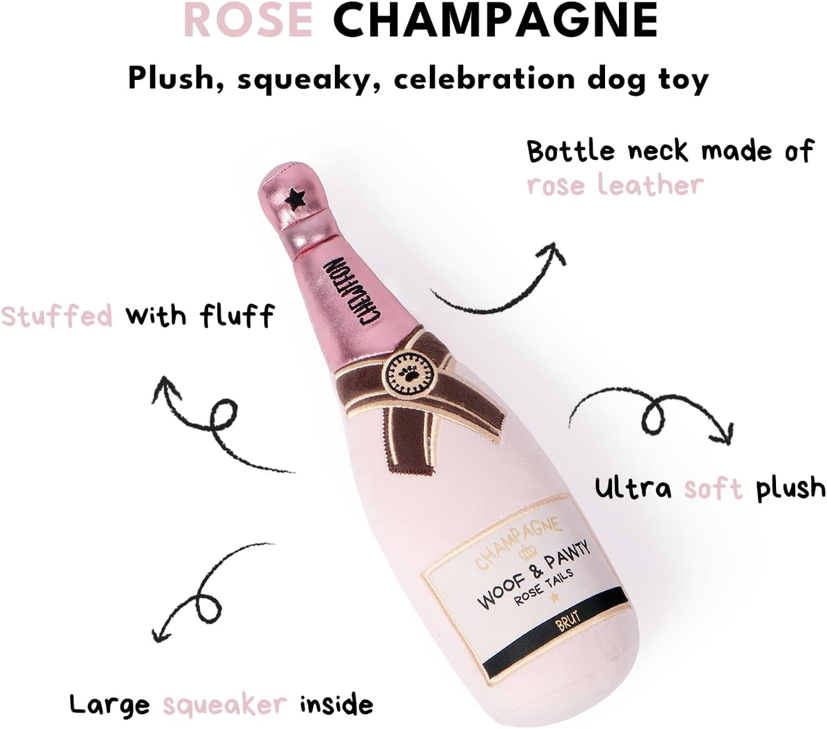 CHEWFFON Dog Toy, Interactive Champagne Shape Squeaky Toy for Boredom – Essentials for Dogs - Pink Champagne Bottle - image 2