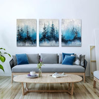 TTHYUEWS Large Canvas Wall Decor for Living Room - Boho Art for Bedroom Forest Landscape Abstract Pictures - Tree Blue Painting Artwork Office Aesthetic Decoration - Hang Easy 3 Piece