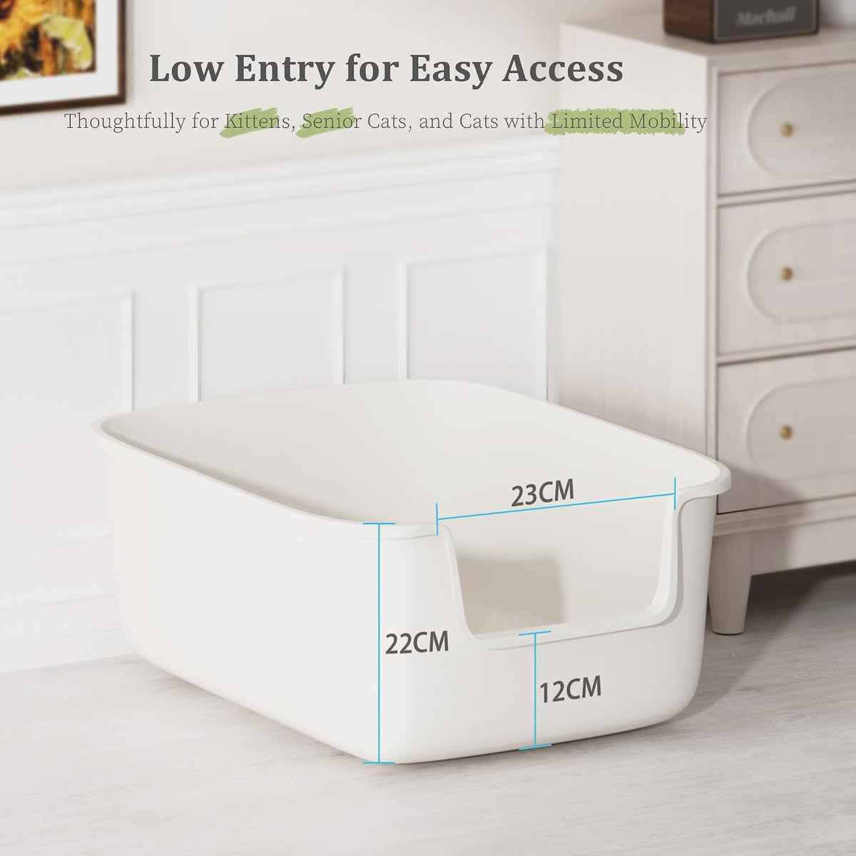 Vealind Large Cat Litter Box High Sided Entry Cat Litter Pan 50 x 40 - White - image 2