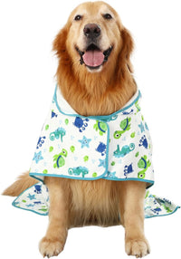 HDE Hooded Dog Bathrobe Quick Dry Towel Wrap for After Bath White - Large / Sea Animals - image 4
