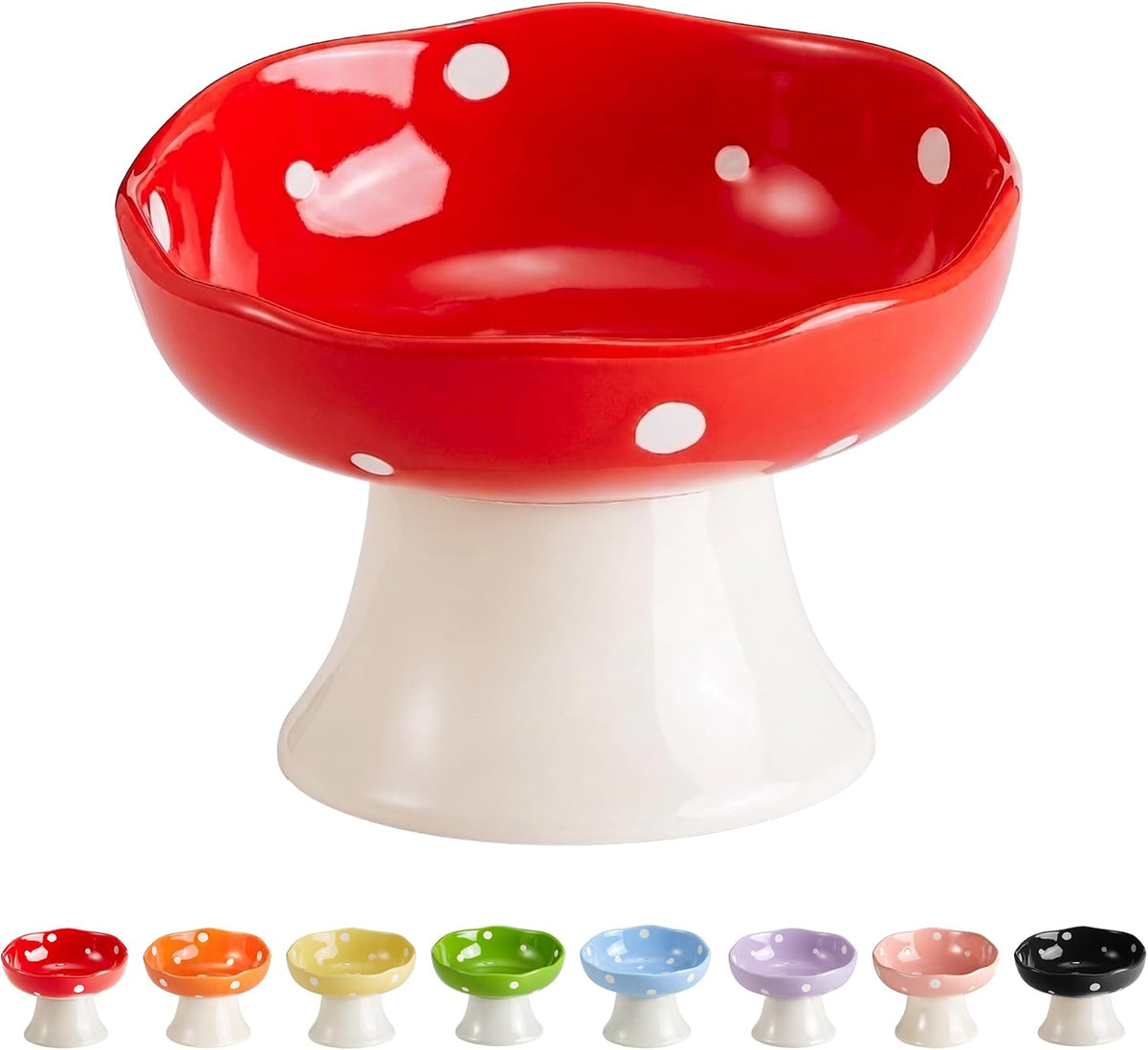 Red Mushroom Cat Bowl, Elevated Ceramic Bowl for Cats – Essentials for Cats - Red