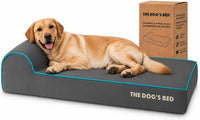 The Dog’s Bed Orthopedic Memory Foam Dog Bed with Headrest XL 6-Inch – Essentials for Dogs - Grey with Blue Trim / L (40"L x 25"W x 6"Th)