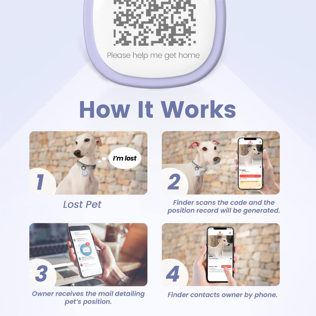 Pawaii Dog ID Tag, Silent Silicone QR Code Tag, Scan Alerts - Purple - image 3