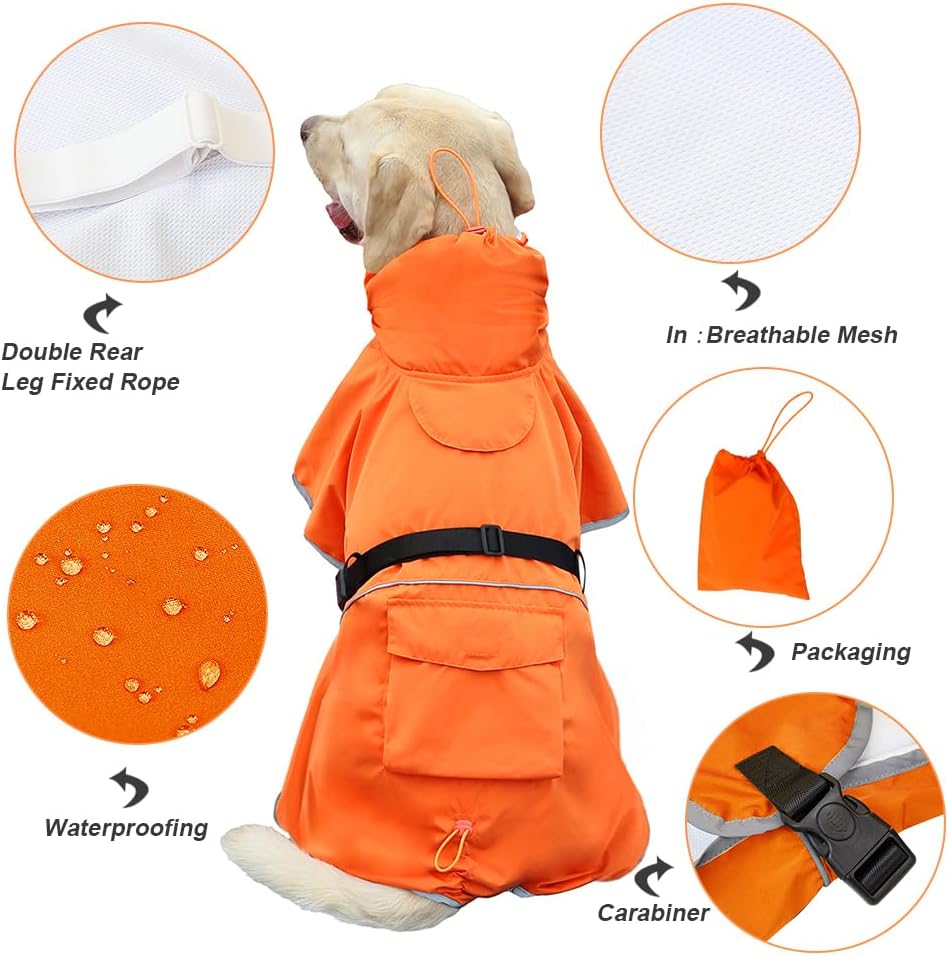 Dog Raincoat Waterproof Adjustable Rain Jacket Small Dogs Green - Orange / 2XL-Fit for 21-24 pounds - image 2