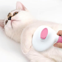 Cat Hair Brush, Cat Brush for Shedding with Metal Comb, Self Cleaning Pet Hair Brush with Release Button - Skin Friendly Deshedding Grooming Brush for Short and Long Haired Cats