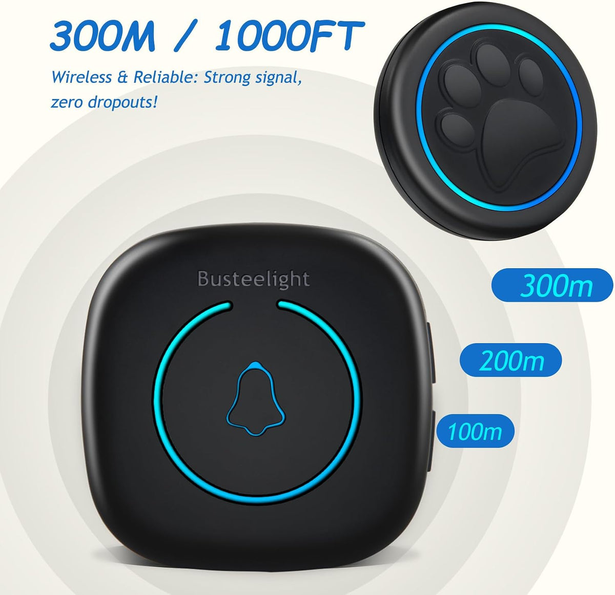Soft Ring Blk Dog Bells to Go Outside-Dog Door Bell – Essentials for Dogs - 2 Bells & 1 Receiver - image 2