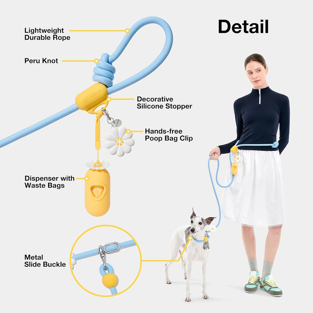VETRESKA Hands-Free Dog Leash - Daisy Blue - image 3