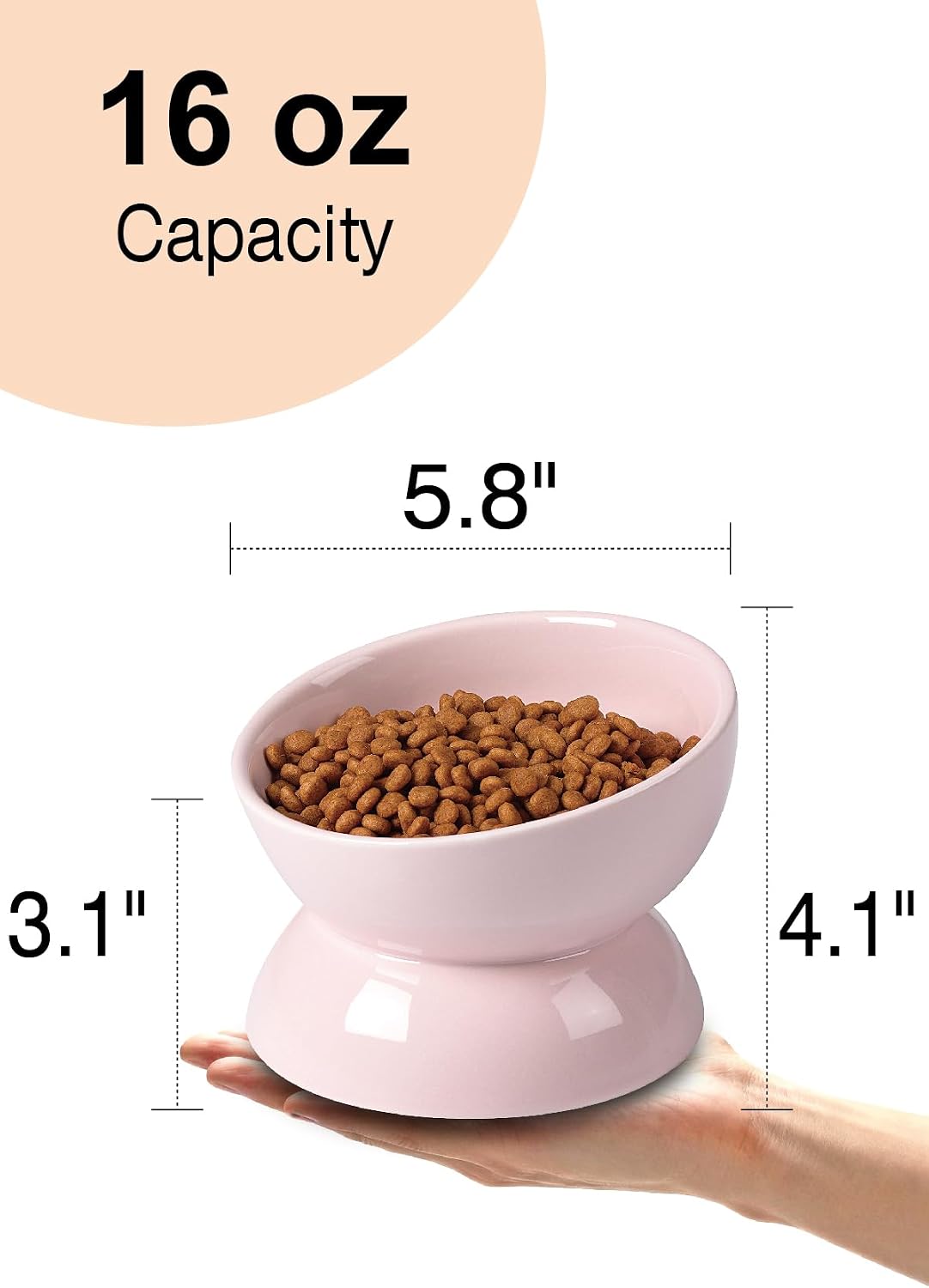 Cat Water Bowl, 15° Tilted and Raised Pet Food Dish - 1 Pack / Pink - image 3