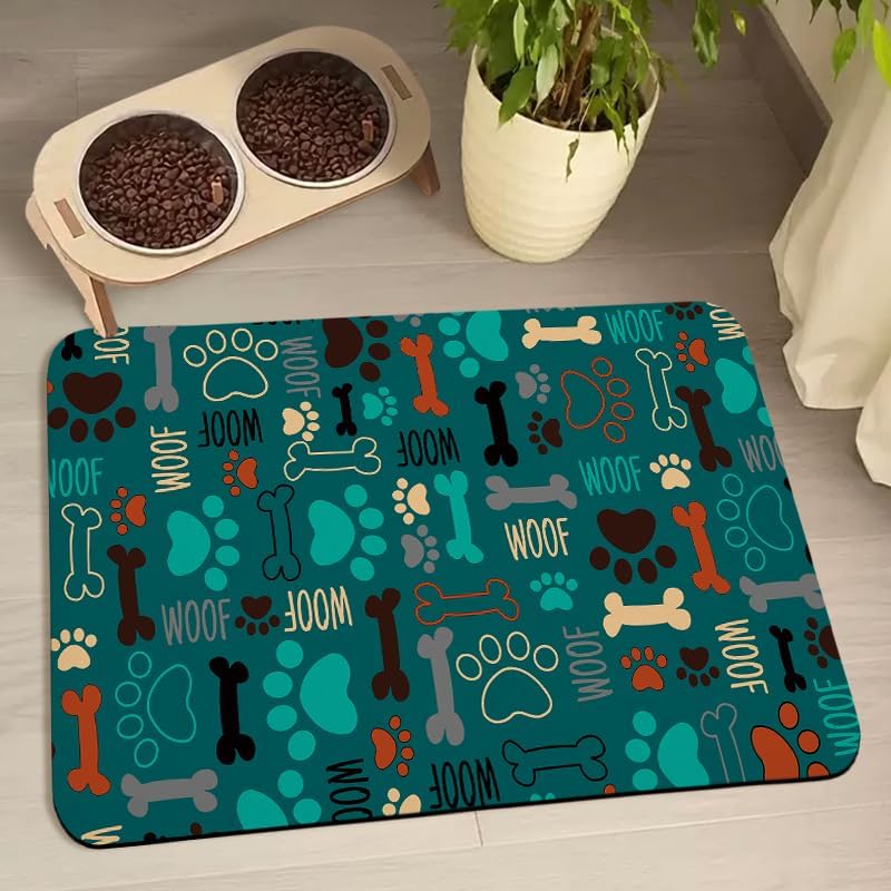 Dog Food Mats for Floors Waterproof - Green / 32"L x 24"W