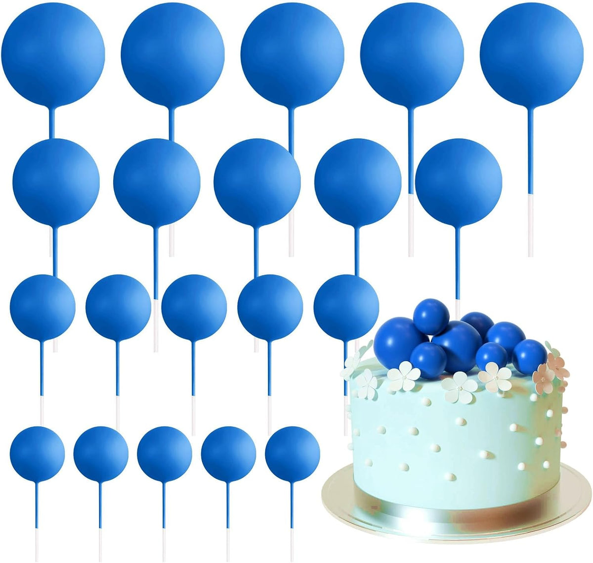 ASTARON 20 Pcs Gold Balls Cake Topper Decorations for Birthday Cake - Royal Blue