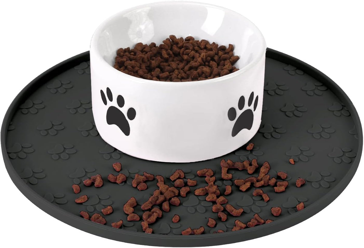 Silicone Pet Food Mat - Waterproof Dog & Cat Feeding Mat with High Lip to Prevent Spills & Protect - Black