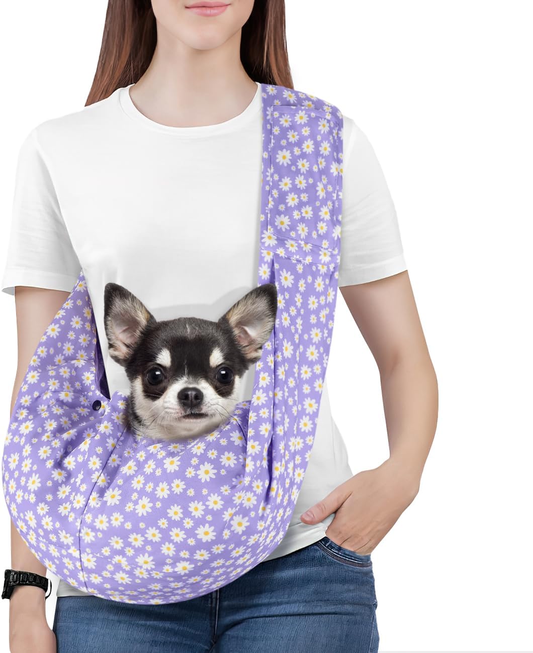 Pawaboo Small Dog Sling Carrier – Essentials for Dogs - P-Purple Daisy