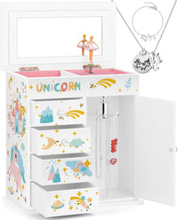 Jewelry Box for Girls 5-Layer with Swing Door Spinning Ballerina - White