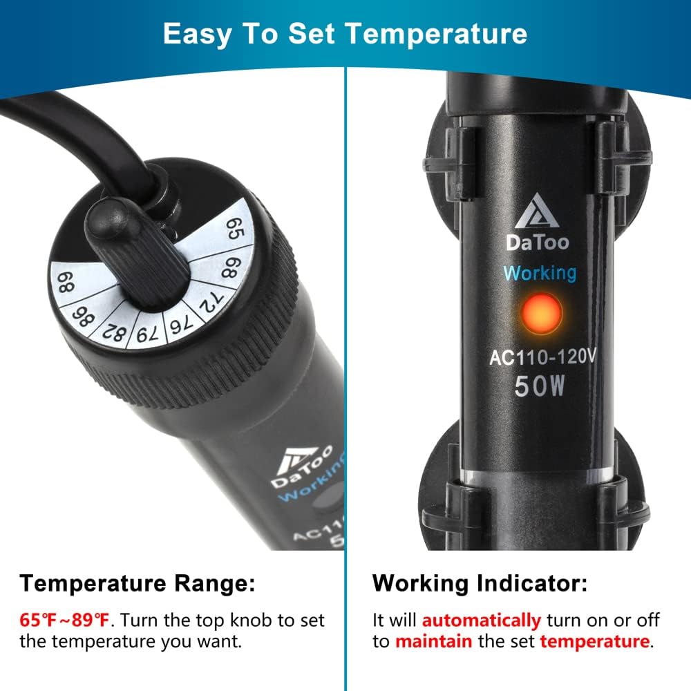 DaToo Aquarium Heater Adjustable 50W Submersible Fish Tank Heater - 50Watt - image 4