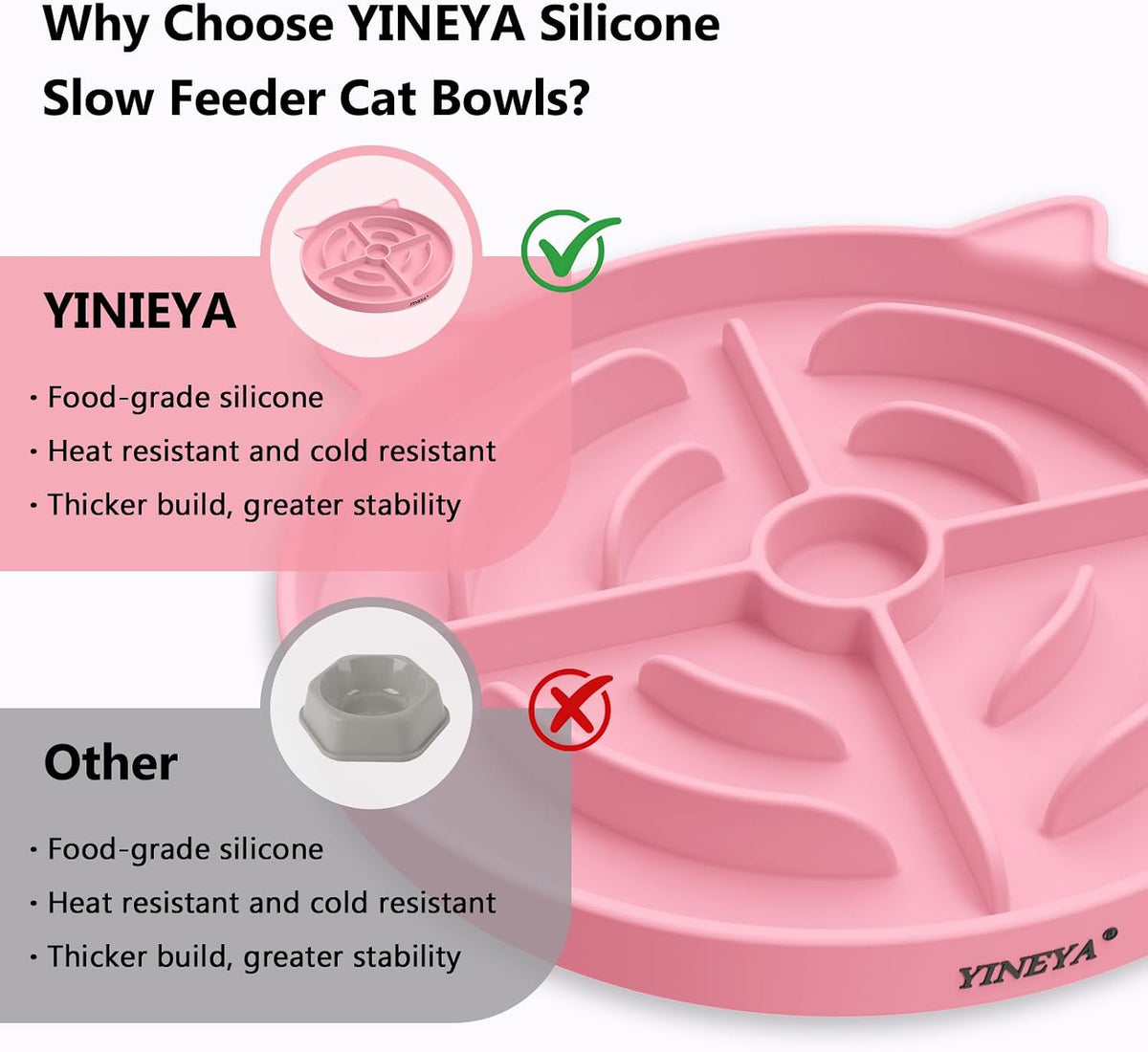 YINEYA 2 Pcs Silicone Slow Feeder Cat Bowl - image 4