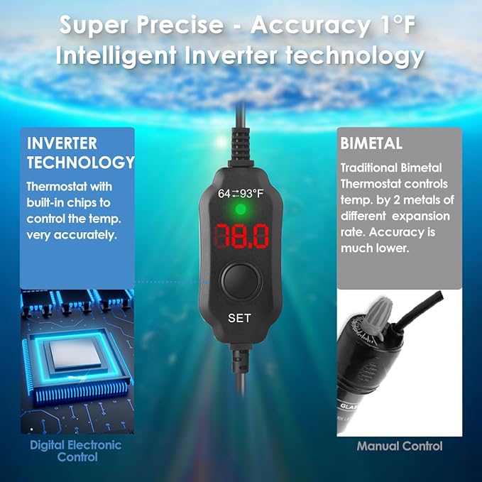 Super Compact 150W Fish Tank Heater, Submersible Aquarium Heater with LED Digital Display Thermostat, Adjustable Fish Heater for 15-30 Gallon Tanks