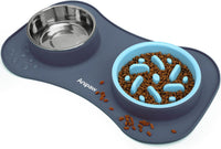 Slow Feeder Dog Bowls 3 in 1 Stainless Steel Food Water Bowl to Slow - Large Breed / Light Grey