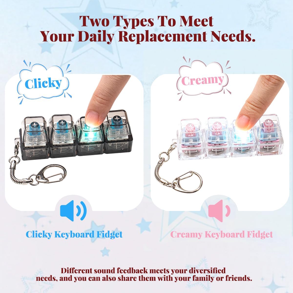 2 Pcs LED Keyboard Fidget Toy for Adults - Pink Creamy+blue Switch - image 2