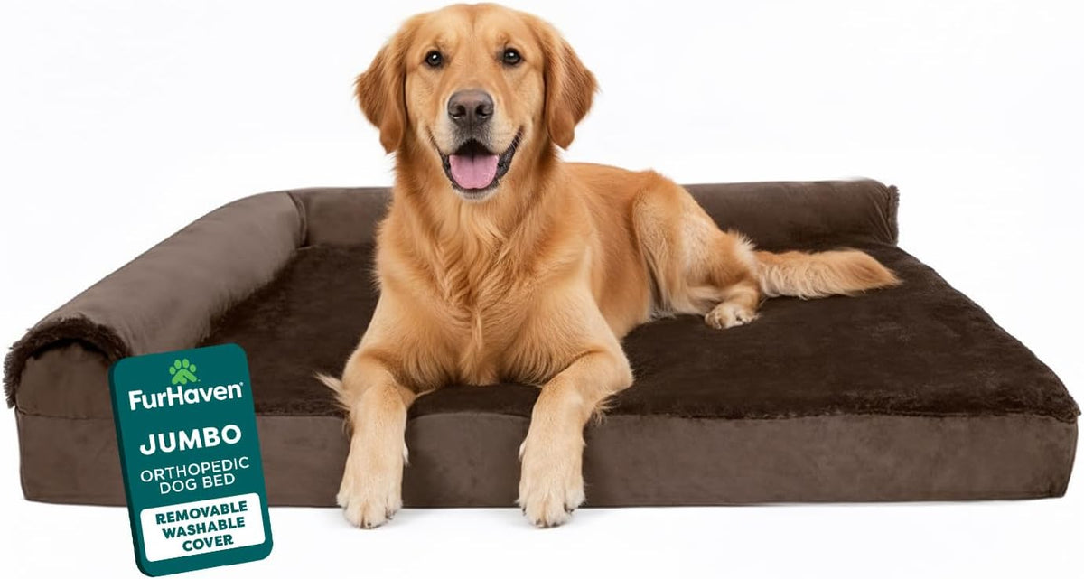 Furhaven Orthopedic Dog Bed for Large Dogs w/ Removable Bolsters - Jumbo / Sable Brown