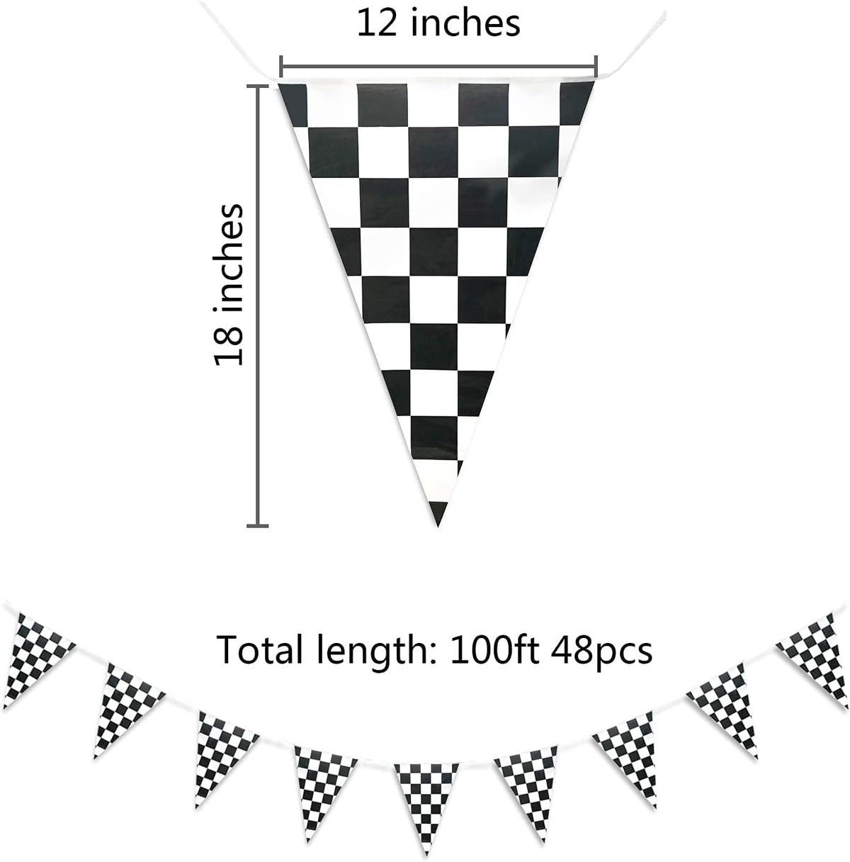Piokio 100ft Black and White Checkered Flag Banner – Fun for Kids & Family - Black and White / 12x18 Inch(100ft ) - image 2
