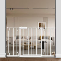 TSAYAWA Walk Through Baby Gate with Door, 48.1-52.7 Inch Wide Presure Mounted No Drill Metal Auto Close Child Gate for Stair Doorway - Indoor Outdoor Safty Gate for Toddler Dog Doggie, White
