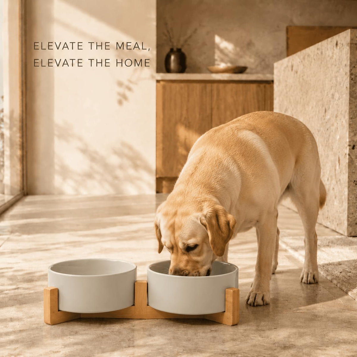 SPUNKYJUNKY Ceramic Dog and Cat Bowl with Wood Stand Non-Slip Matte - 5 cups / Grey × 2 - image 2