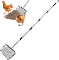 SlowTon 10-inch Large Chicken Poop Scooper - 5 in 1 Multifunctional Chicken Litter Scoop with 35 to 67in Stainless Steel Handle, Heavy Duty Chicken Coop Cleaning Tool Litter Sifting Shovel