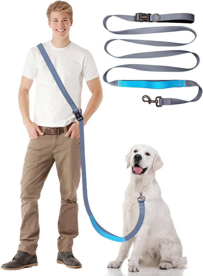 Hands Free Dog Leash, 5.1-8.9ft Crossbody Leash for Dog Walking – Essentials for Dogs - Grey Blue