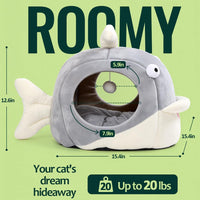 Cat Beds for Indoor Cats-Rabbit-Shaped Cat Cave Bed with Hanging Toy - Dolphin Gray / Dolphin / L - image 2