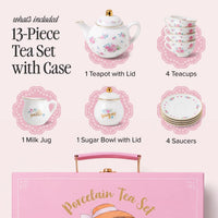 Giggle & Honey white floral tea party set for girls with porcelain teapot, cups and carrying case - view 7