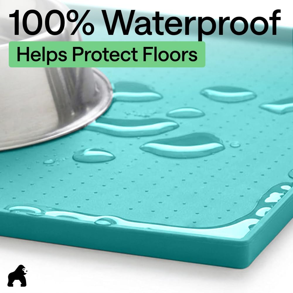 GORILLA GRIP Dog Food Mat, 100% Waterproof Silicone, 16x10 Beige – Essentials for Dogs - Turquoise / 23"l X 15"w - image 4