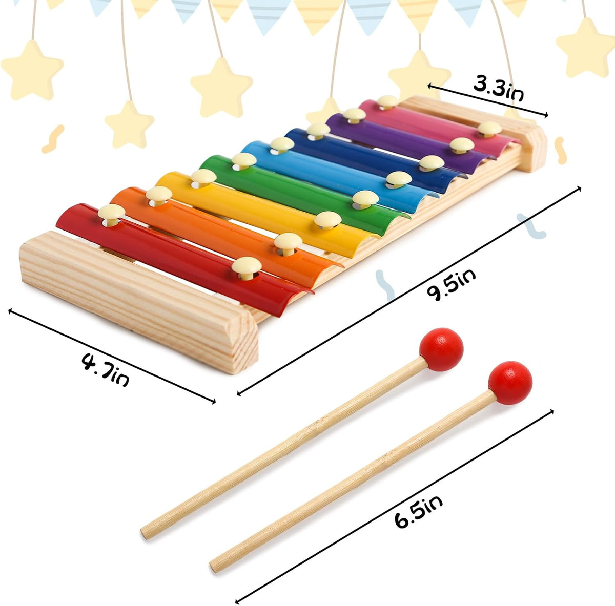 MCPINKY Xylophone for kids 2 Mallets, Wooden, Rainbow – Fun for Kids & Family - Medium - image 3