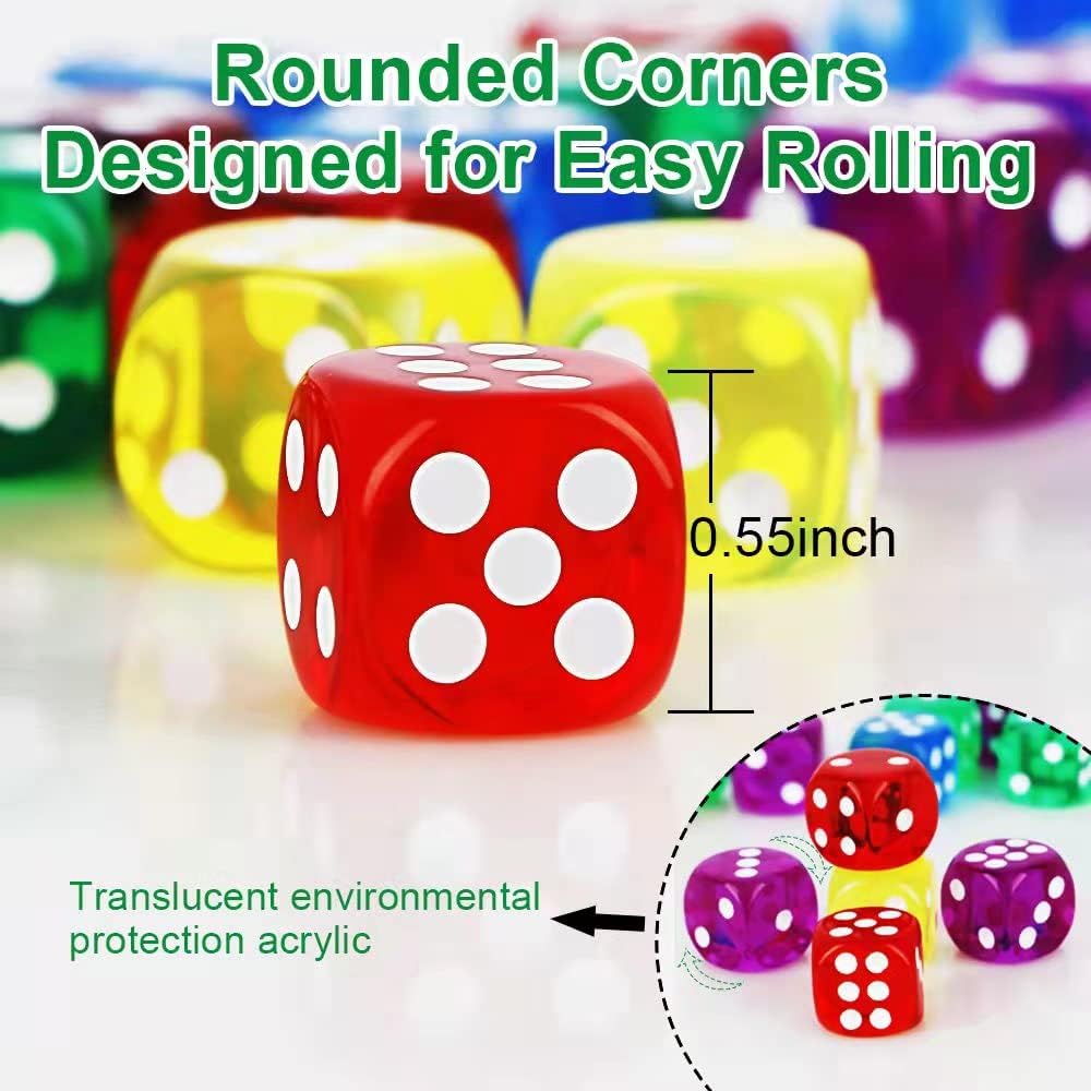 50 Pieces Dice Set, 14mm 6 Sided Colored Dice with Plastic Storage Box – Fun for Kids & Family - image 2