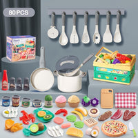 130Pcs Kitchen Playset, Toddler Pretend Cooking Play Pots, Pans - White / 80 Pcs - image 2