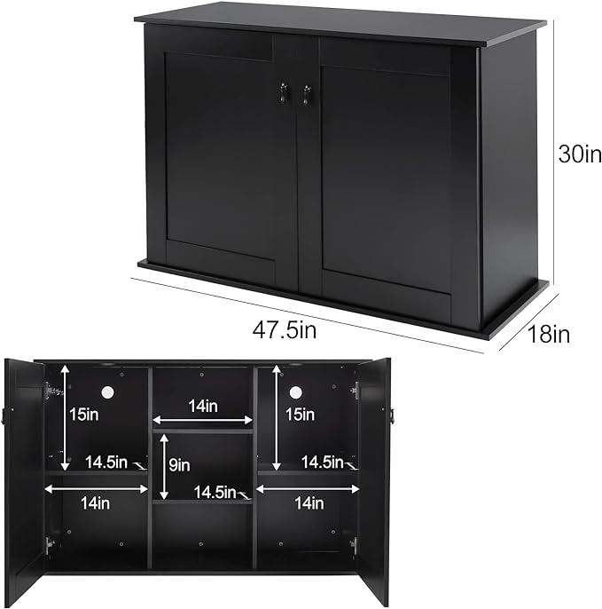 REPTI ZOO Reptile Aquarium Terrarium Wooden Stand and Cabinet with Adjustable Shelf for 48L x 18W inch Amphibian/Fish Sea Salt Water Tank Terrarium(Cabinet Only)