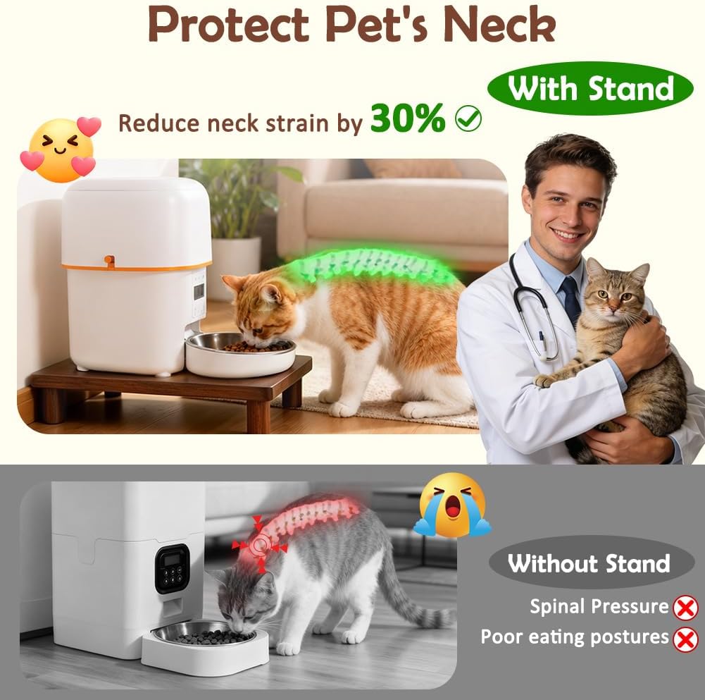 SZEE Cat Food Stand, Elevated Cat Feeder Stand for Automatic Feeder & Bowls – Essentials for Cats - Walnut Wood / Standard ( 13.5" × 7.8“ × 2.5” ) - image 2