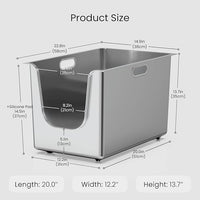 Stainless Steel Litter Box 13.7'' High Sides, XL Metal Cat Litter Box with Curved Low Entry, Cat Litter Pan for Big & Multiple Cats, Pet Toliet with Handy Wheels for Easy Moving