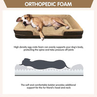 Dog Beds for Large Sized Dogs,Washable Orthopedic Memory Foam Dog Couch Sofa Bed with Bolster,Removable Cover,42x30Inch,Brown
