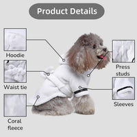 Pet Bathrobe Dog Pajama, Thickened Hooded - White / Medium - image 2