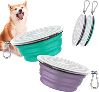Pawaboo Collapsible Travel Dog Bowls 2 Pack with Lids&Carabiners - 450ml(Pack of 2) / A-Violet+Turquoise