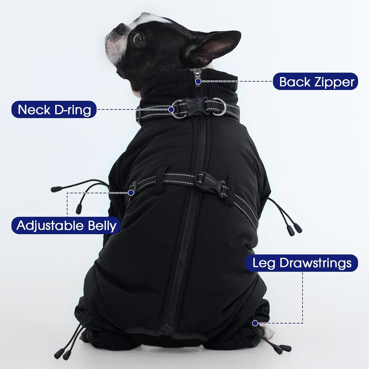 Full Body Dog Coat,Warm Dog Fleece Jackets with Harness Built in Windproof Dogs Snowsuit Zip up Pet - Black / XXX-Large - image 4