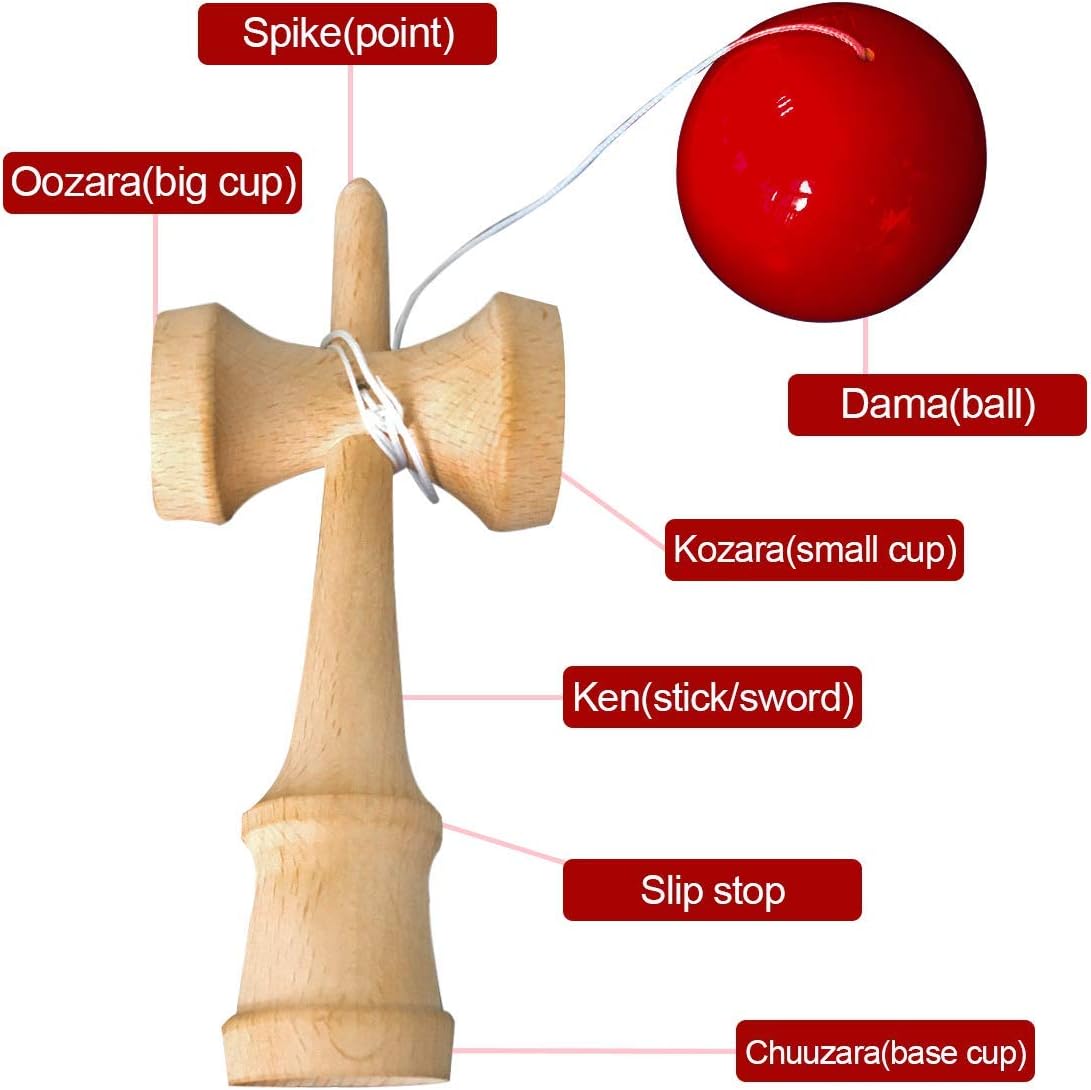 HOLYKING red wooden kendama cup and ball skill game, 6.7 inches tall - view 6