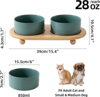 Cat Bowls Set of Two, 5.1” Ceramic Cat Food Bowls - Dark Green / 2 Bowls+Tray - 6.1" - image 3