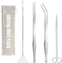 Hiceeden 4 piece stainless steel aquascape tools kit with tweezers, scissors and shovel