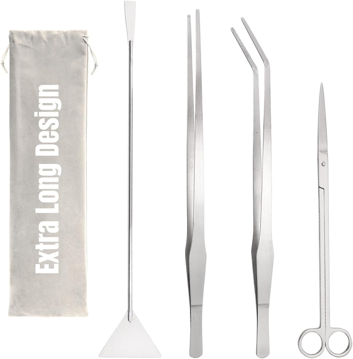 Hiceeden 4 piece stainless steel aquascape tools kit with tweezers, scissors and shovel