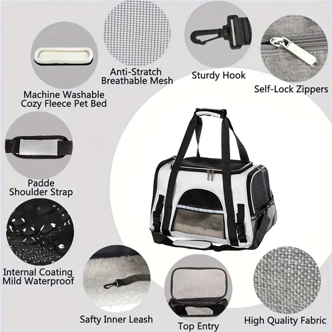 Cat Carrier Bag, Airline Approved Soft Carrier for Cats & Small Dogs – Essentials for Cats - Black With Gray - image 2