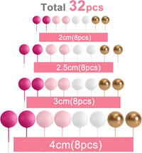 ASTARON 32 Pcs Foam Balls Cake Topper Decorations for Party Cake - Pink，gold - image 2