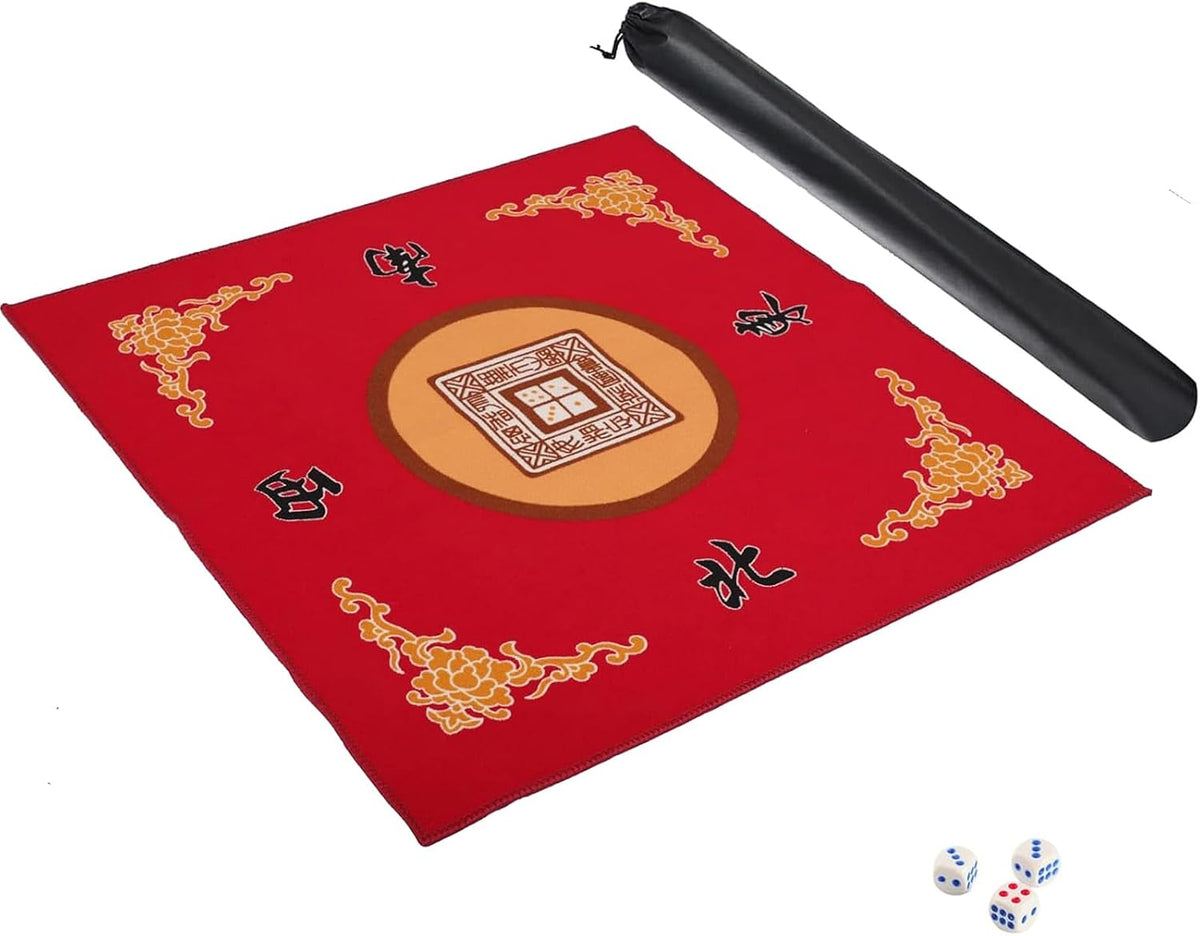 Mahjong Mat with 3 Dice & Carrying Bag - Red